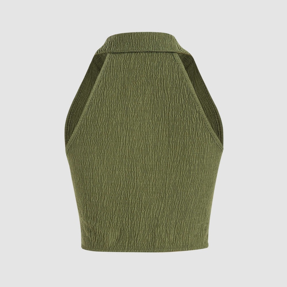 Cider Solid Texture Collar Crop Top - image 2